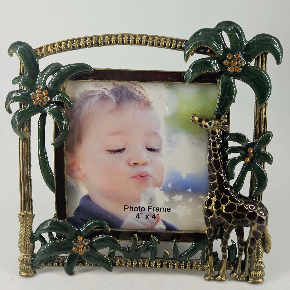 Tropical giraffe exotic Palm Tree jewel enamel photo frame picture